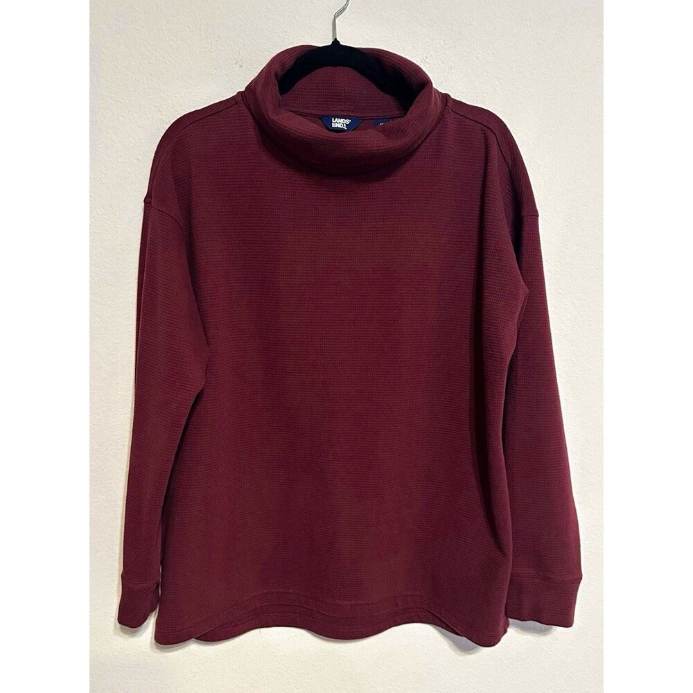 Lands' End Women’s Waffle-Knit Turtleneck Pullover Sweater Burgundy Size XL